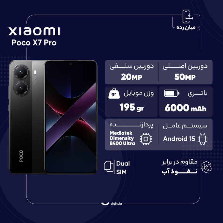 گوشی موبایل شیائومی مدل Poco X7 Pro دو سیم کارت ظرفیت 512 گیگابایت و رم 12 گیگابایت - گلوبال